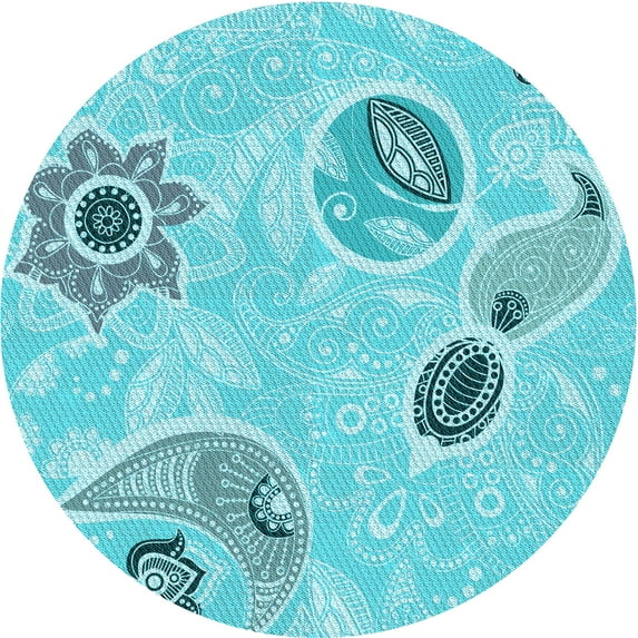 Ahgly Company Indoor Round Patterned Blue Turquoise Green Area Rugs, 8' Round