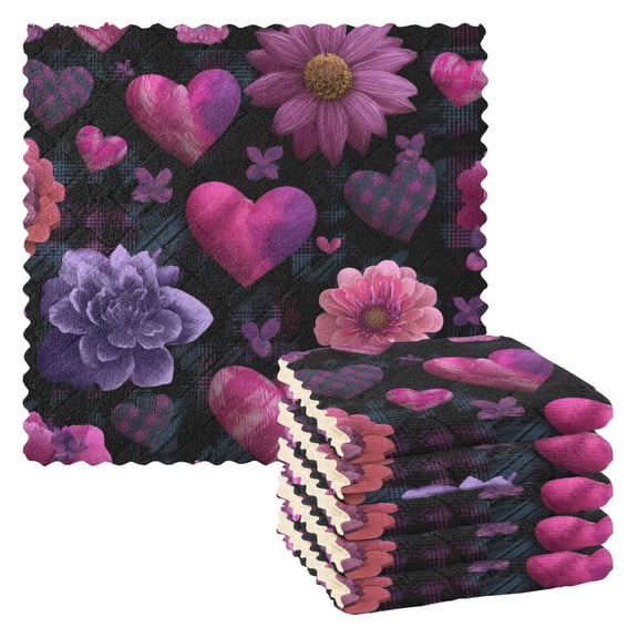 6 Pieces of Kitchen Towels 11x11Inch Kitchen Dish Cloths Kitchen Dish Towels Reuseable Cleaning Cloths Pink Love Pattern