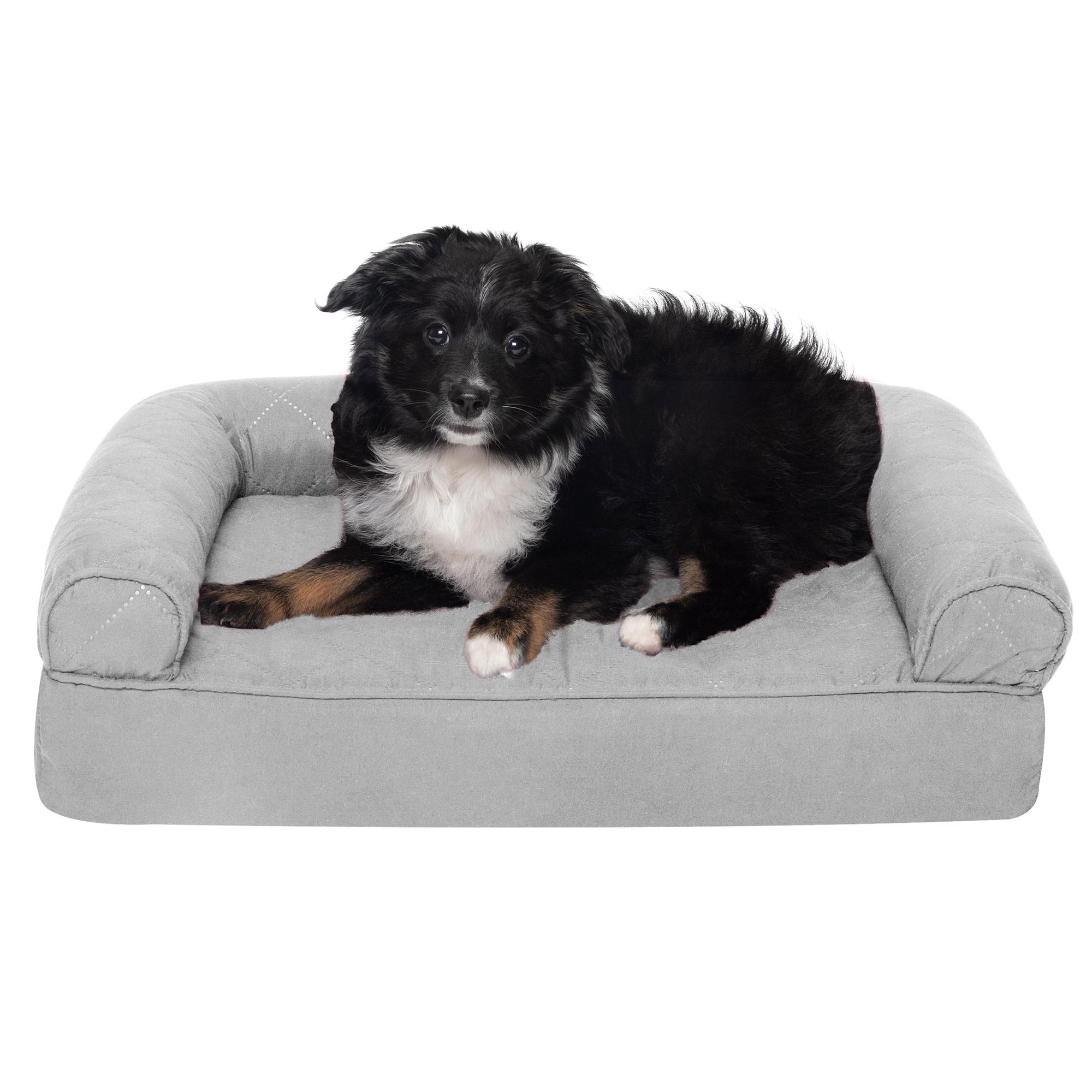 FurHaven Pet Dog Bed | Orthopedic Quilted Sofa-Style Couch Pet Bed for Dogs & Cats, Silver Gray, Small