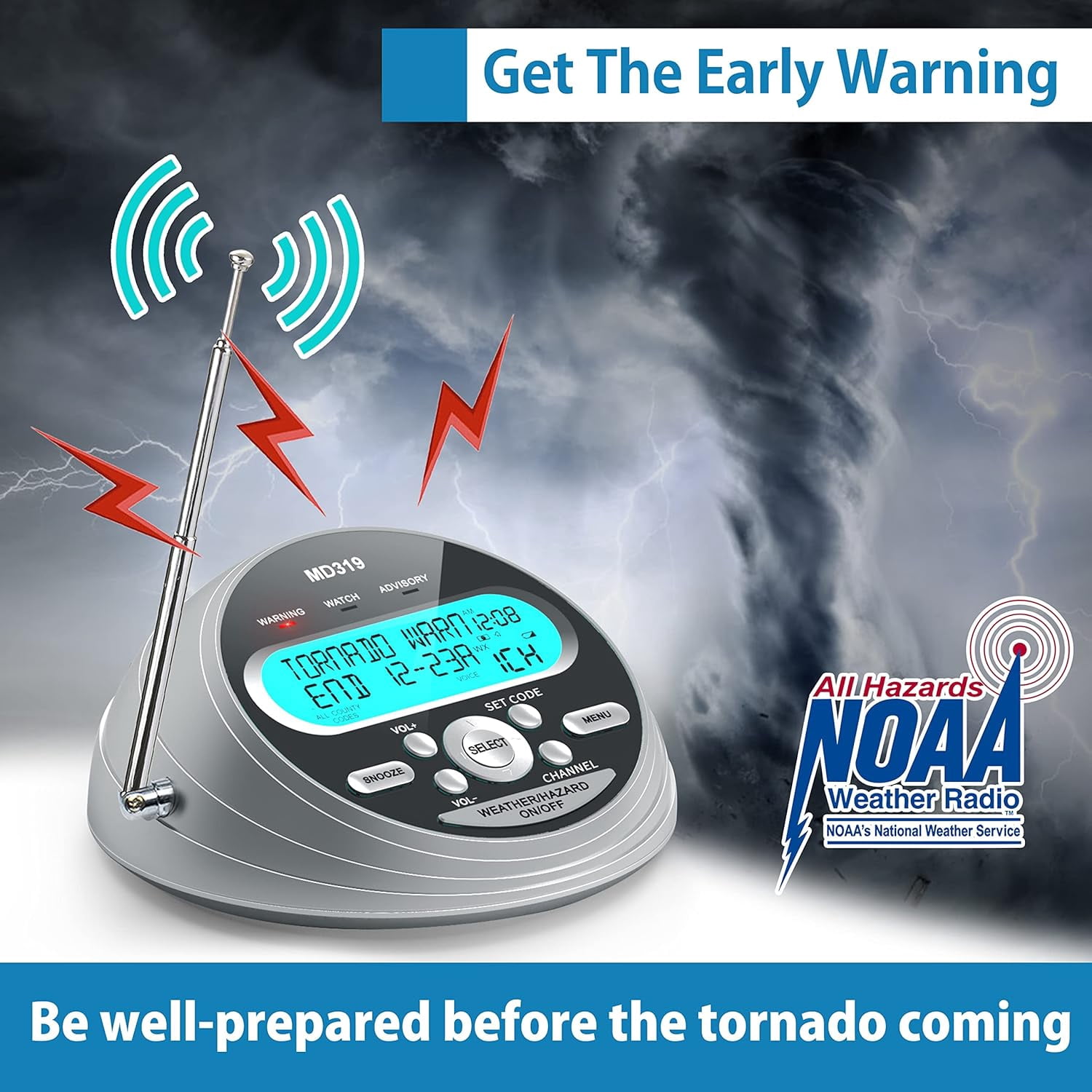 Greadio NOAA Weather Radio with Alert, S.A.M.E. Localized Programming Emergency Weather Radio, Weather Radio with Battery Backup, Warning Light for Emergency & Hurricane
