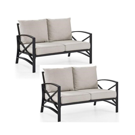 Home Square 2 Piece Metal Patio Loveseat Set in Oil Bronze and Oatmeal