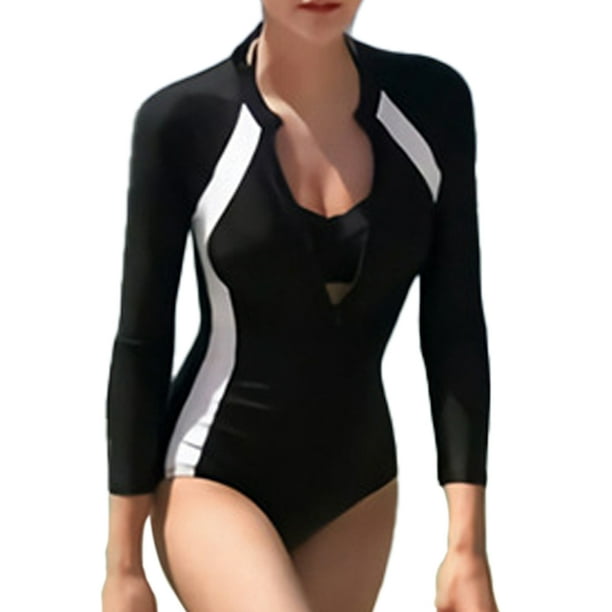 Women Long Sleeve One Piece Swimsuit Zipper Surfing Bathing Suit