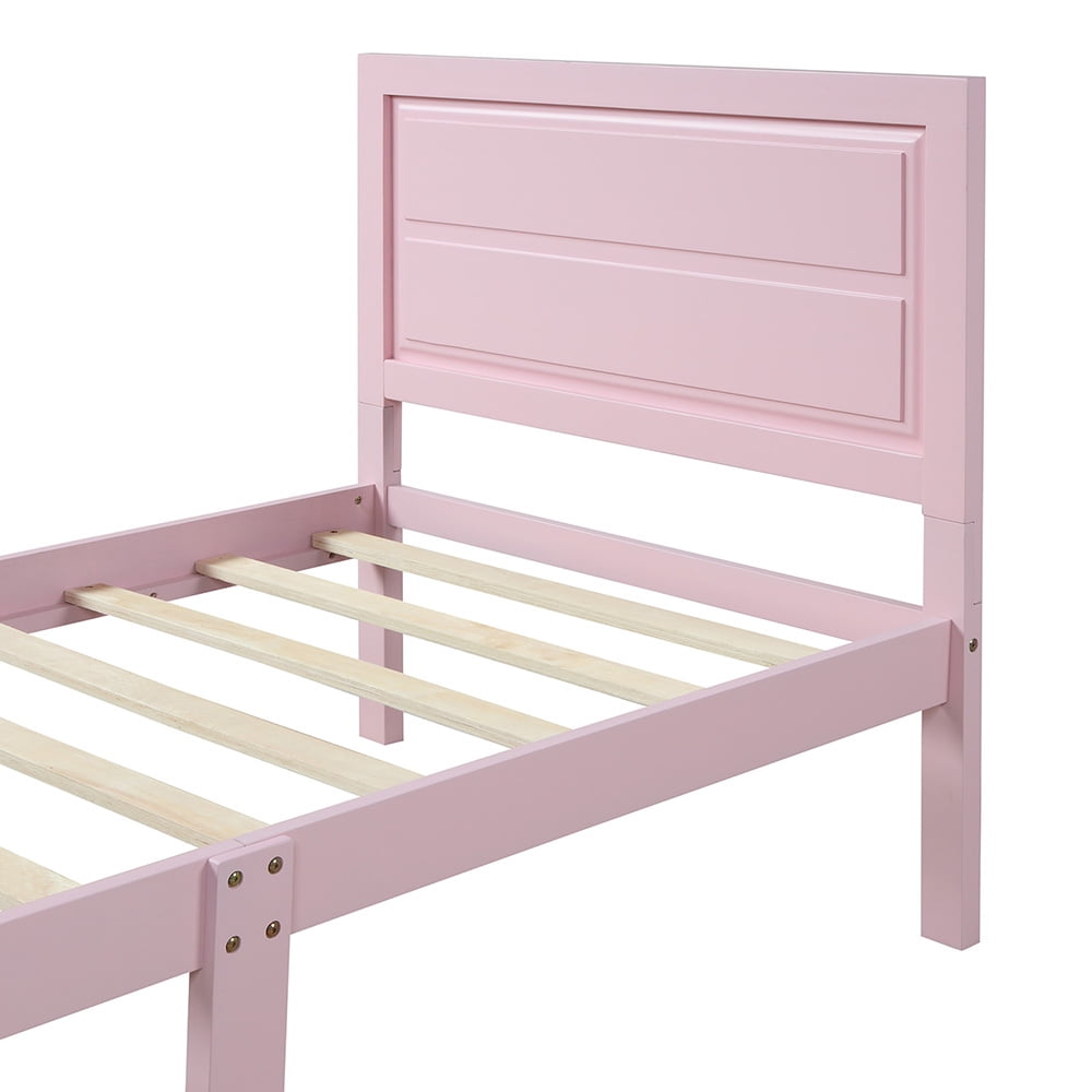 Sale Platform Beds with Headboard, Twin Bed Frame Mattress Foundation, Pink