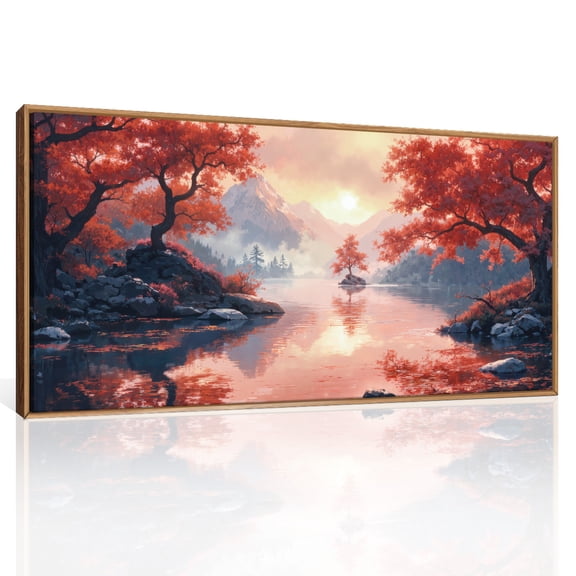Nature Landscape Wall Art Tree Forest Wall Decor Framed Mountains and Rivers Wall Painting Sunrise Canvas Artwork for Living Room Bedroom Office 20X40 In