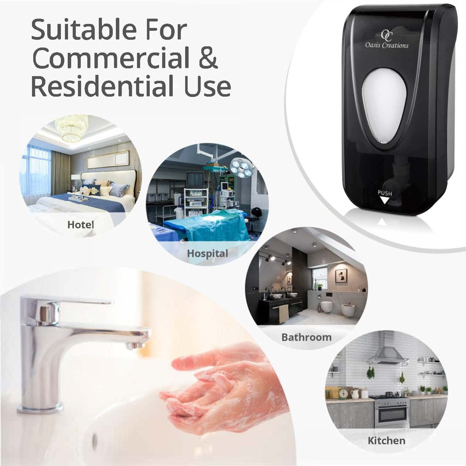 Manual Soap and Hand Sanitizer Dispenser by Oasis Creations, Soap/Lotion/Gel, Wall Mount, 1000ml/33oz. Commercial or Residential – Black Smoke - Case of 30
