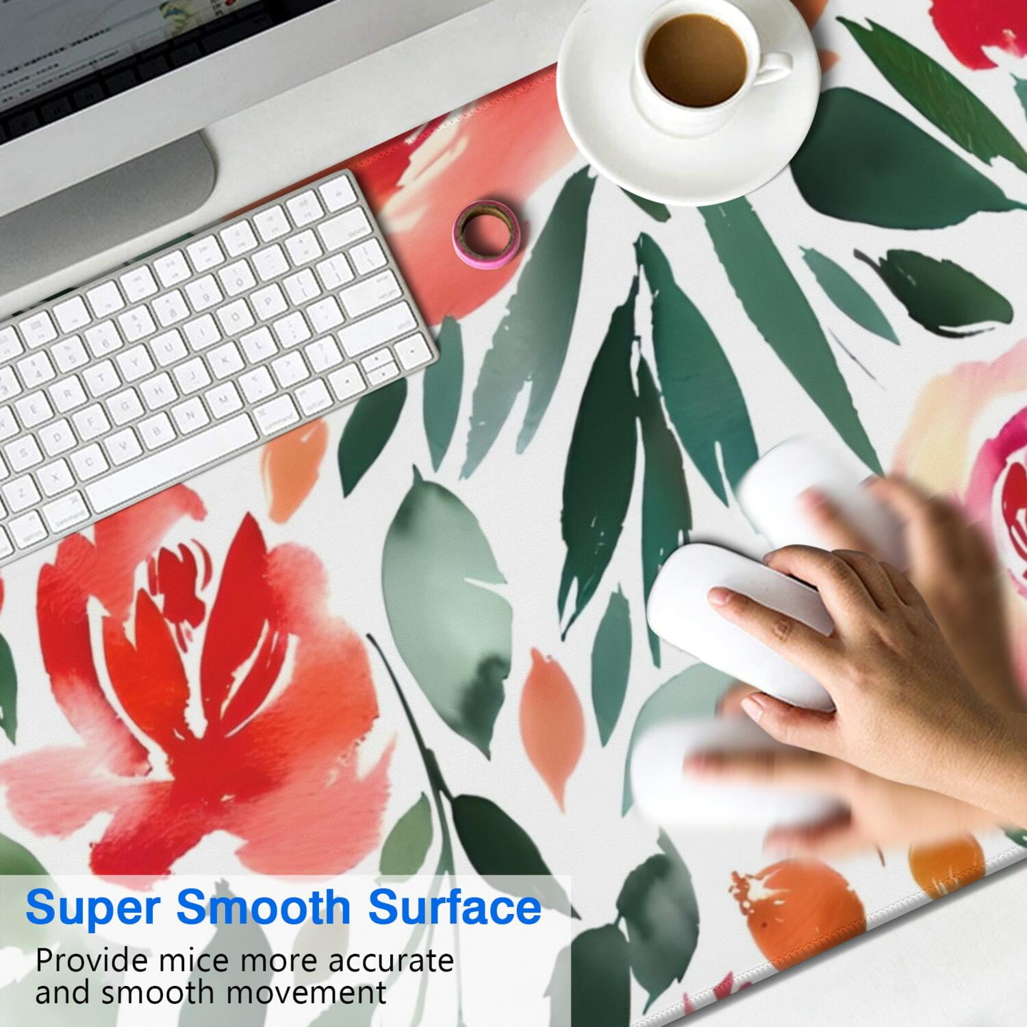 Long Mouse Pads for Desk,Pioneer Flower Floral Print Pattern Desk Mats on Top Of Desks, Desk Mouse Pad Extra Large with 3mm Non-Slip Base and Stitched Edge for Gaming,Office,Work,Home 47.3"x23.6"