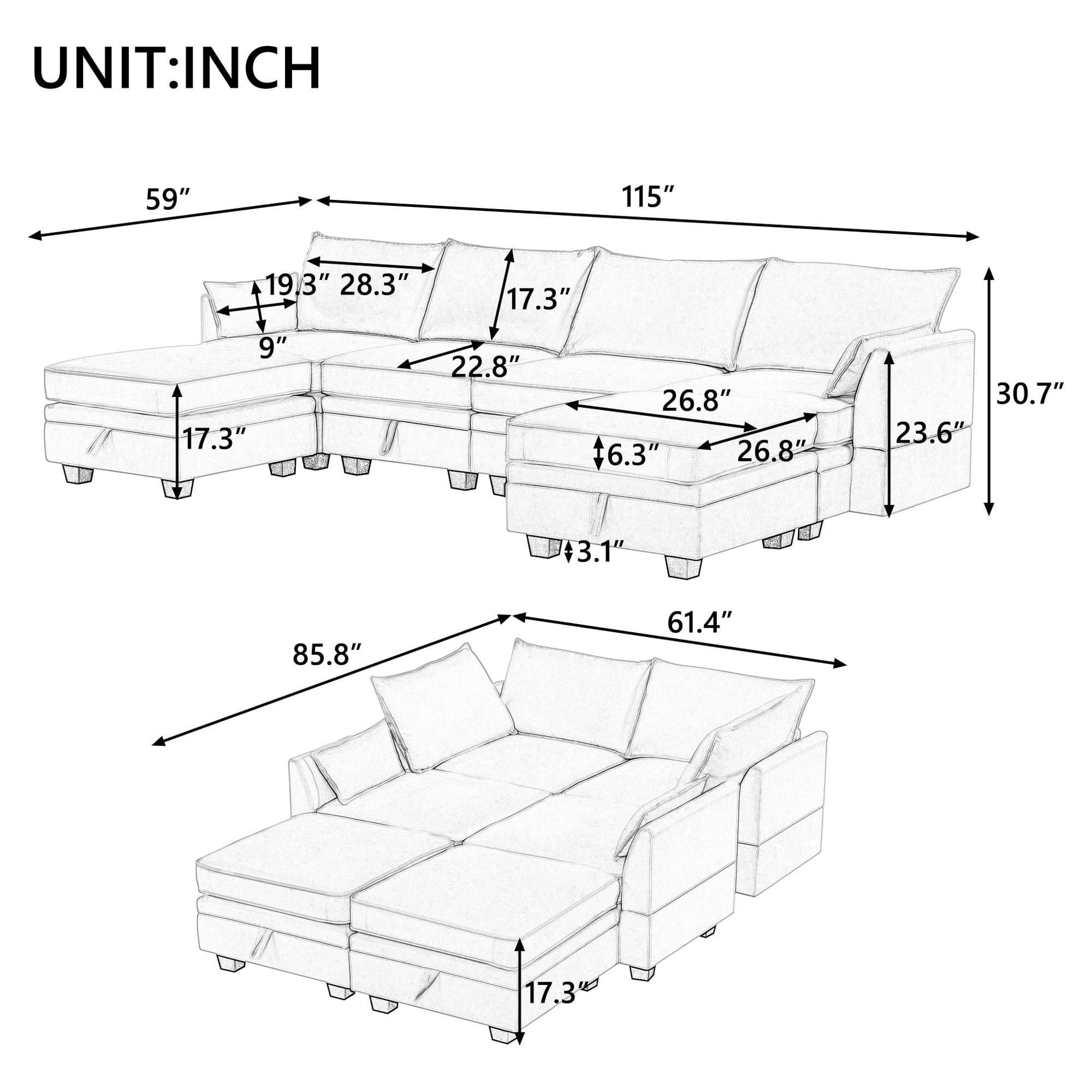 YYAo Modern Large U-Shape Modular Sectional Sofa, Reversible Sofa Bed with Storage Seat for Living Room, Light Green YYAo Modern Large U-Shape Modular Sectional Sofa, Reversible Sofa Bed with Storage Seat for Living Room, Light Green
