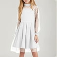 thumbnail image 2 of ZACPNCV Girls Contrast Mesh Long Sleeve High Waist A Line Short Dress with Pockets White 15-16 Years, 2 of 9