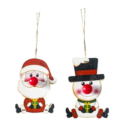 

2pcs Christmas Luminous Hanging Decor Wooden Glowing Red Nose Design Hanging Pendant Party Props Christmas Supplies for Home Gar