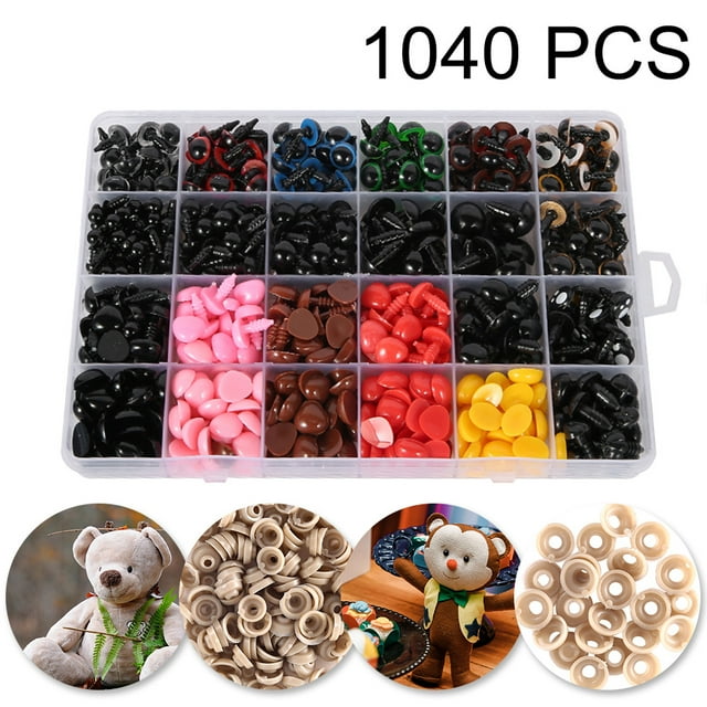 Muyoka Ojos y narices de seguridad de plástico con arandelas 1040 piezas, ojos de muñeca artesanal y nariz de oso de peluche para Amigurumi, manualidades, juguetes de ganchillo y animales de peluche ( Muyoka Hogar