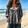 thumbnail image 4 of ClodeEU Women's V Neck Puff 3/4 Sleeve Tiered Ruffle Peplum Blouse,Loose Solid Babydoll Casual Top Gray,Women's Plus XXL, 4 of 6