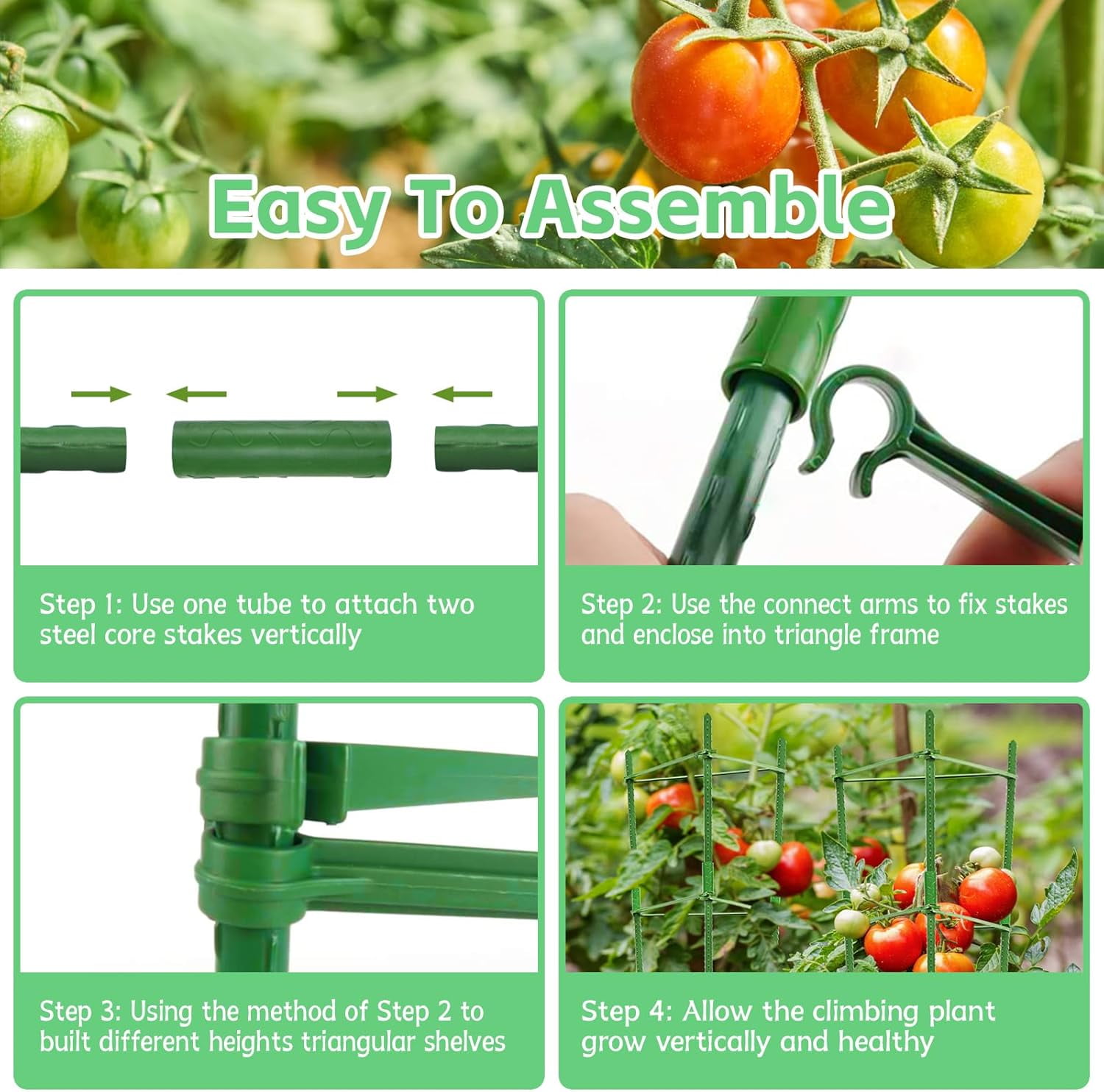 6 Pack 5.2 FT Tomato Cages for Garden- 63inches Heavy Duty Garden Stakes, Adjustable Tall Tomato Plant Support Tomato Trellis Cage for Pots, Raised Garden Bed, Climbing Vegetables Plants Flowers