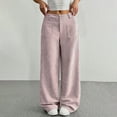thumbnail image 2 of WTOBBY Women's Corduroy Pants Casual High Waist Elastic Waist Straight Leg Loose Comfy Trousers with Pockets Winter,Pink 2XL, 2 of 6