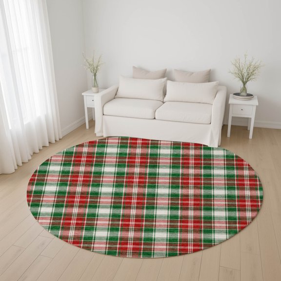 Addison Rugs Mayfield Premium Machine Washable Transitional Holiday Plaid Emerald Round Rug, 8' x 8'