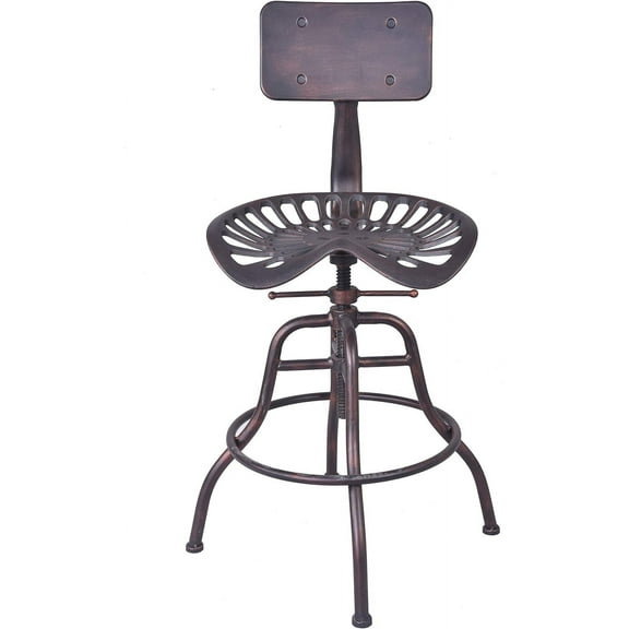 LOKKHAN Cast Iron Tractor Seat Bar Stool with Backrest-Adjustable Swivel Industrial Metal Design Vintage Bar Stool-Kitchen Counter Height-19.68-26 Inch