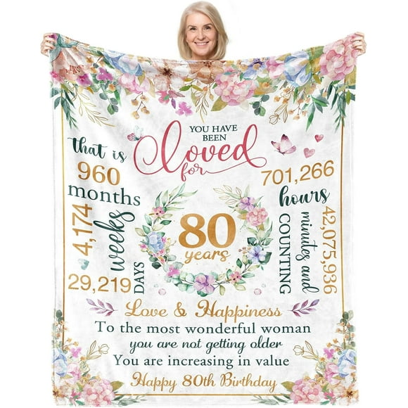 XZYG 80th Birthday Decorations for Women 80th Birthday Gifts for Women Best 80th Birthday Gifts Happy 80th Birthday Decorations for Her Wife Sister Friend Soft Throw Blanket(60*80inch)