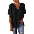 thumbnail image 2 of Gvmfive Women Casual Flared Short Sleeve V Neck Blouse Loose Tops T Shirt, 2 of 4