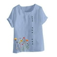 thumbnail image 4 of QUNYINEY Tee Shirts Womens Dandelion Casual Crew Neck Short Sleeve Tops Button Loose Pullover Cotton Linen Shirts, 4 of 4