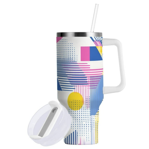 Yayeee 40oz Stainless Steel Tumbler with Straw and Handle Double-Wall Insulated Travel Water Bottle, Retro Simple Shapes