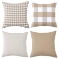 thumbnail image 1 of Farmhouse Throw Pillow Covers Set of 4, 18" x 18" Zipper Plaid Cotton Square Pillow Cases Striped Pillowcase Cushion Case for Sofa Bedroom Couch, Coffee Color, 1 of 7