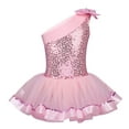 thumbnail image 1 of YONGHS Kids Girls One Shoulder Shiny Sequins Ballet Dance Tutu Dress Gymnastics Leotard 3-8, 1 of 7