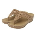 thumbnail image 5 of Povozer Sandals for Women Flip Flops Retro Hollow out T-strap Thong Sandals(Khaki,7.5), 5 of 5