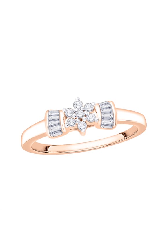 Round and Baguette Diamond Promise Ring in 14K Rose Gold (1/5 cttw) (I-Color, SI3/I1-Clarity) (Size-6)