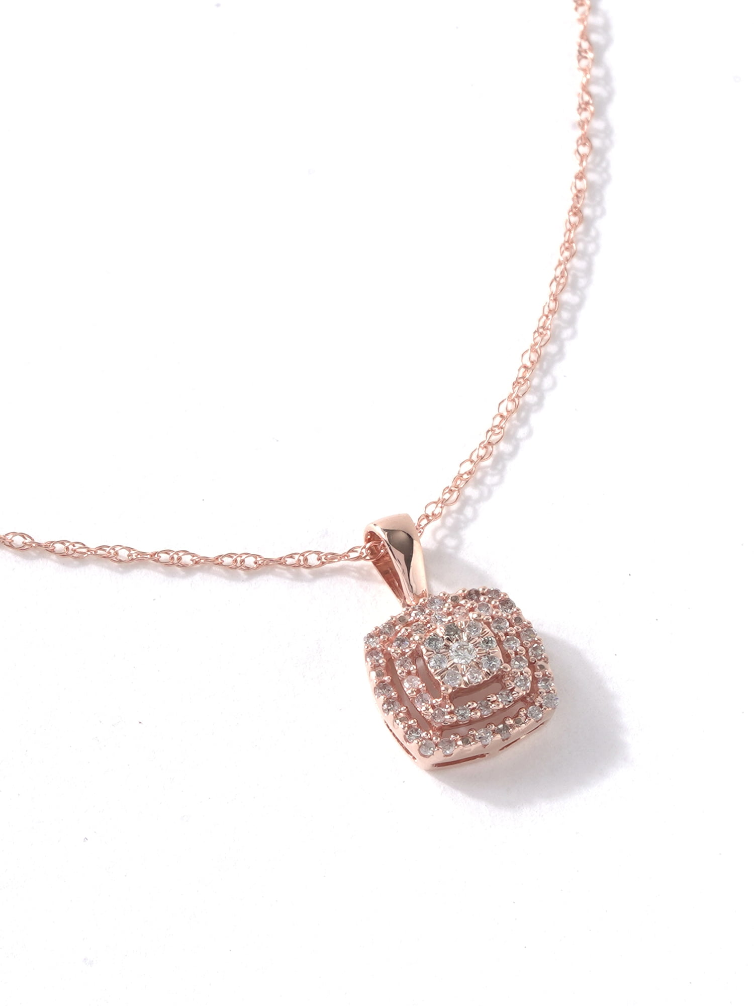 Imperial 1/8Ct TDW Diamond 10K Rose Gold Double Halo Pendant Necklace (I-J, I2)