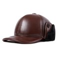 thumbnail image 1 of Men's Genuine Leather Duckbill Baseball Cap with Thick Fleece Lining, Warm Winter Hat, 1 of 6