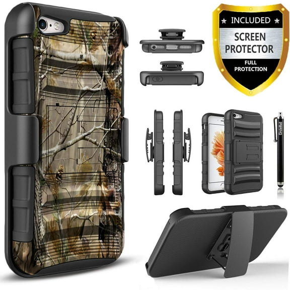 iPhone 4 Case, iPhone 4S Case, Dual Layers [Combo Holster] And Built-In Kickstand Bundled with [Premium Screen Protector] Hybird Shockproof And Circlemalls Stylus Pen (Camo)