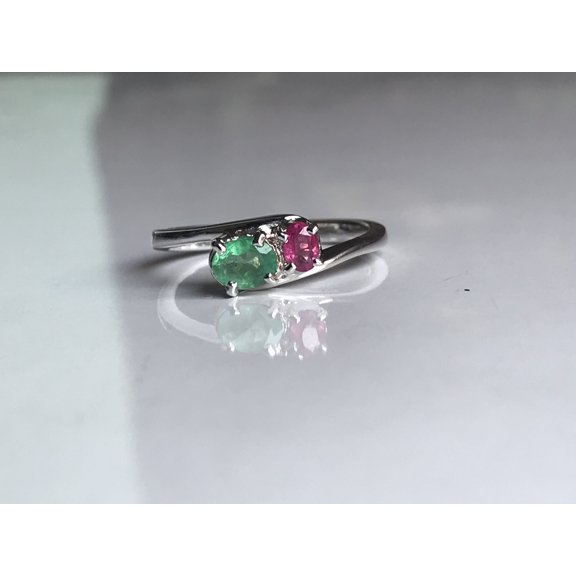 Horizontal and vertical combination of ruby emerald ring in 925 sterling silver