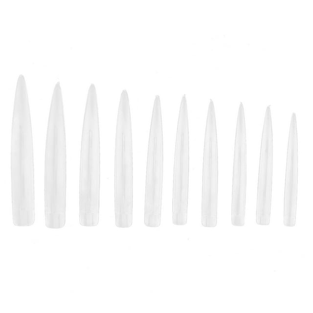 Juego de 10 uñas postizas profesionales de punta larga para salón de belleza, herramienta de manicura, color natural