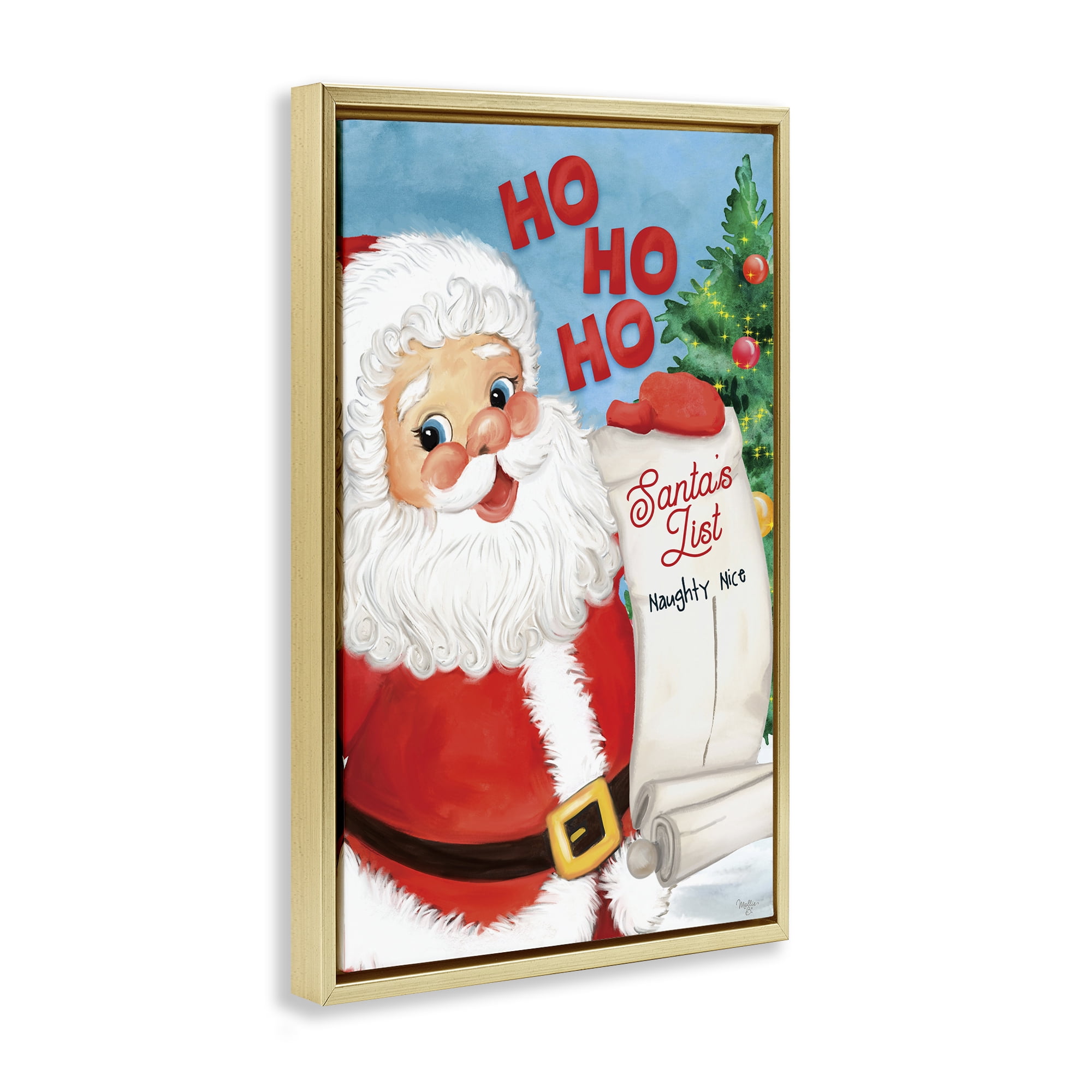 Stupell Industries Santa's Naughty Nice List Holiday Painting Gold Floater Framed Art Print Wall Art, 17 x 25