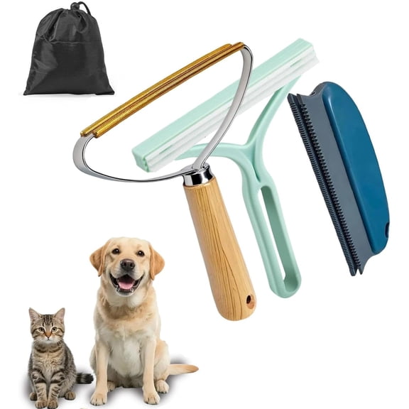 Pet Hair Remover 2nd Gen (3 Pack), Reusable Lint Removal Tool for Couch, Carpet, Cat Tree, Furniture, Clothes, Car Mats, Dog & Cat Hair Scraper with Storage Bag - Remove Hair from Fabric Surfaces