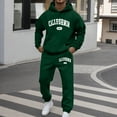 thumbnail image 2 of sususu Mens Suits Regular Fit 2 Piece,Letter Graphic Hooded Sweatshirt and Jogger Pants Casual Two Piece Set for Men - Dark Green, 2 of 5