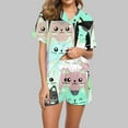 thumbnail image 2 of KIHOUT Womens Summer Fashion Cute Cat Pattern Pajama Two-piece Set ,V-Neck Short Sleeve Button Shirt with Pocket,Elastic Waist Pajama Shorts,Ladies Home Casual Pajama Sets S-2XL, 2 of 4