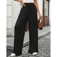 thumbnail image 2 of Cogild Womens Pants Ribbed Knit Wide Leg Solid Color Pants for Womens with Drawstring Waist for Comfort and Style, 2 of 8