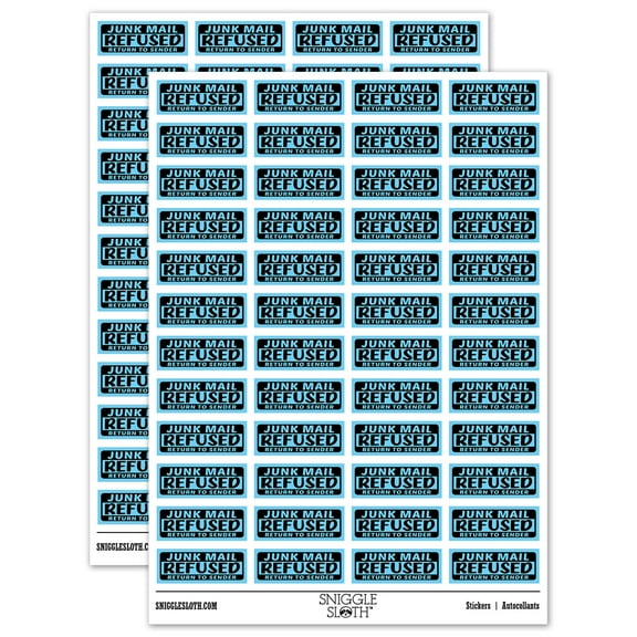 Junk Mail Refused Return to Sender Sticker Set - Light Blue - Gloss Finish - 1.25" Mini