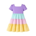 thumbnail image 4 of HILEELANG Toddler Girls 2-8T 100% Cotton Tiered Dress Pastel Colorblock Short Sleeve Casual Dress Size 3T, 4 of 11