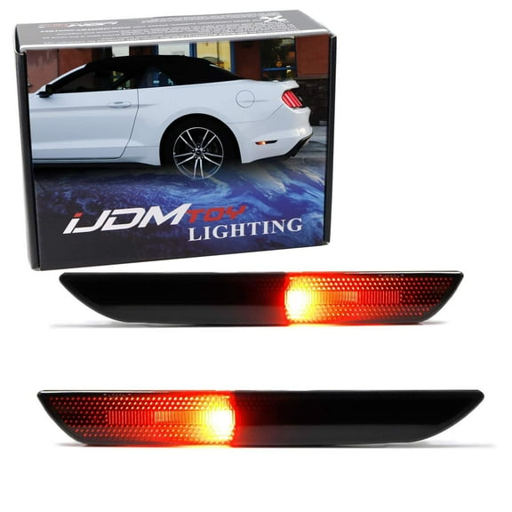 Black-Out Smoked Lens Rear Side Marker Lamp Housings w/Super Red LED Replacement Bulbs For 2015-2023 Ford Mustang