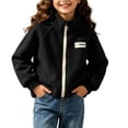 thumbnail image 4 of Owordtank Girls Stand Collar O-Ring Zip Up Fleece Jacket With Chest Label Patch Ribbed Cuffs, 4 of 6