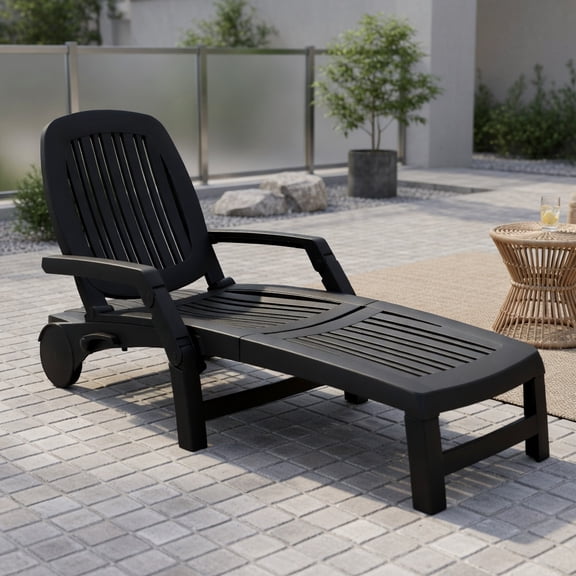 Resenkos Outdoor Chaise Lounge Chair, Adjustable Patio Sun Lounger with Weather Resistant Wheels-Black, Portable Recliner for Lawn Garden Beach Yard