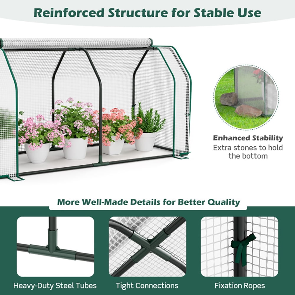 GVN 47.5 x 21.5 x 24 Inch Mini Greenhouse with Roll-up Zipper Door, Walk-in Green House, Portable Greenhouse with Shelves for Planting and Storage
