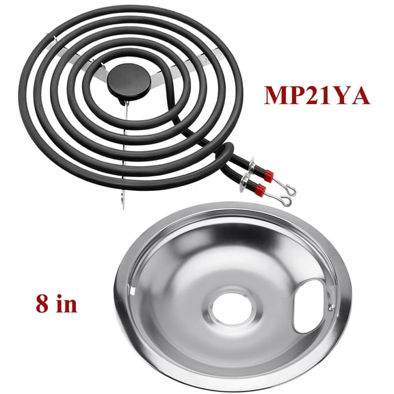 MP21YA 8" Electric Range Burner Element Replacement Set & Drip Pans W102903530 Fit for Whirlpool Amana Maytag Electric Stove Burner Element