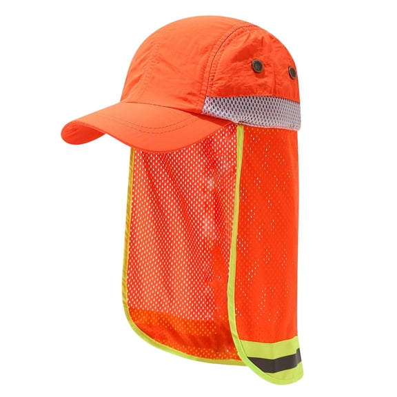 EOYWHK Hi‑Vis Sun Cap with Neck Flap Lightweight Outdoor Sun Hat Reflective Safety Work Cap for Construction Outdoor, Orange Free Size