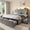 Grey, variant on melmine Upholstered Bed Frame with 6 Storage Drawers Queen Size Storage Bed Frame with LED Lights & Charge Station & Shelf,Beige