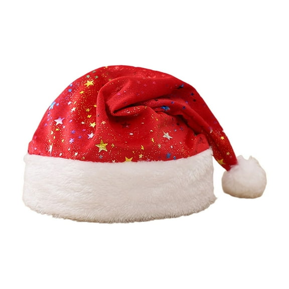 Christmas Hat, Holiday Party Hat, Red Super Soft Santa Hat with Gold Stars, Polyester Festive Winter Accessory