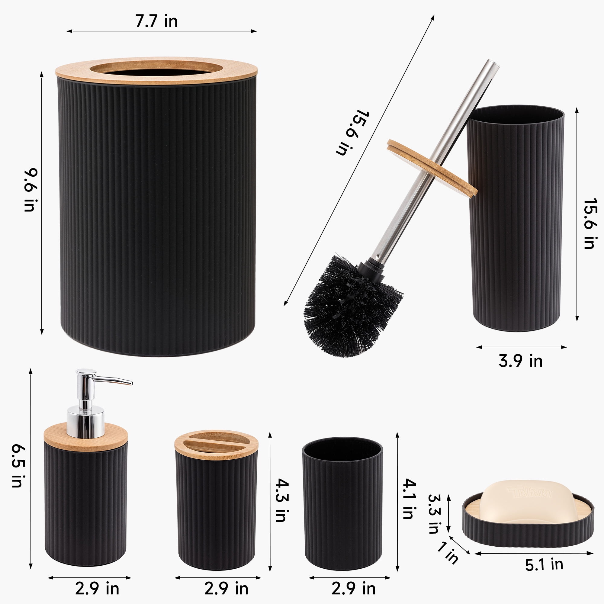 ALLJOY Bathroom Accessories, 7Pcs Black Bathroom Accessories Set Complete,Bathroom Decor Sets