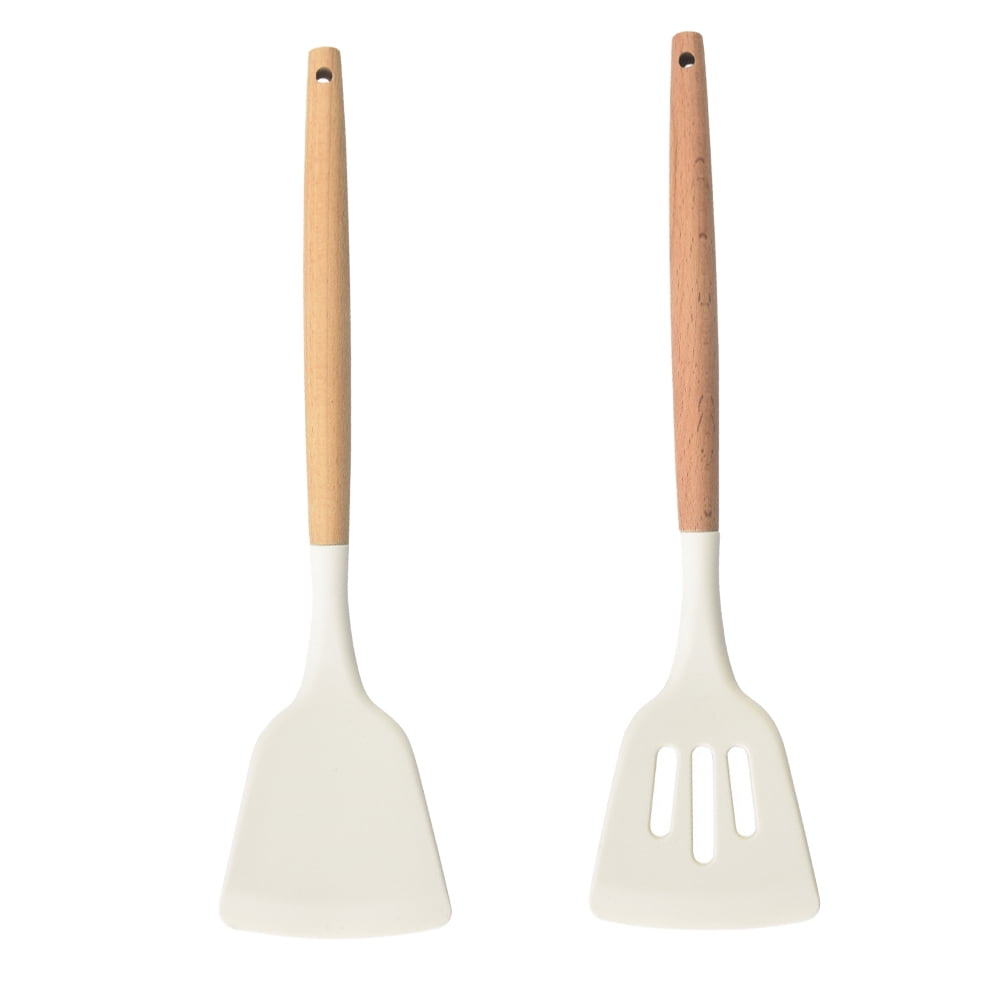 Silicone Cooking Utensils Wooden Handle, NonStick Cookware Heat