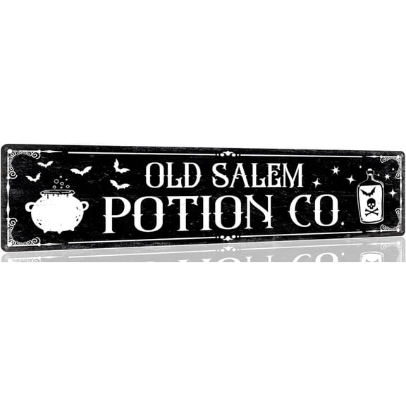 Halloween Decoration Old Salem Potion Co. Metal Street Signs Vintage Gothic Halloween Witch Decorations For Cafe Garden Bar Kitchen 4x16 Inch